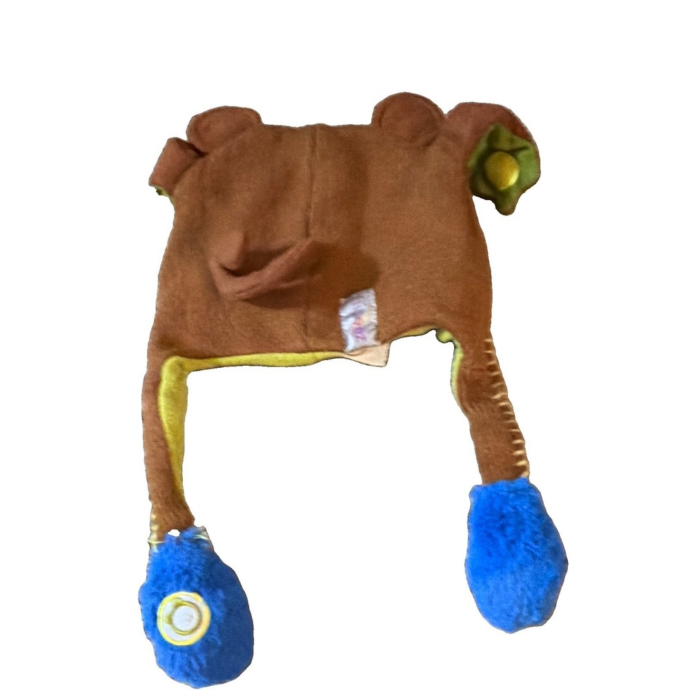 Flipeez Monkey Trapper Hat Ear Flap Pom Pom Brown Green Blue One Size - Picture 9 of 11